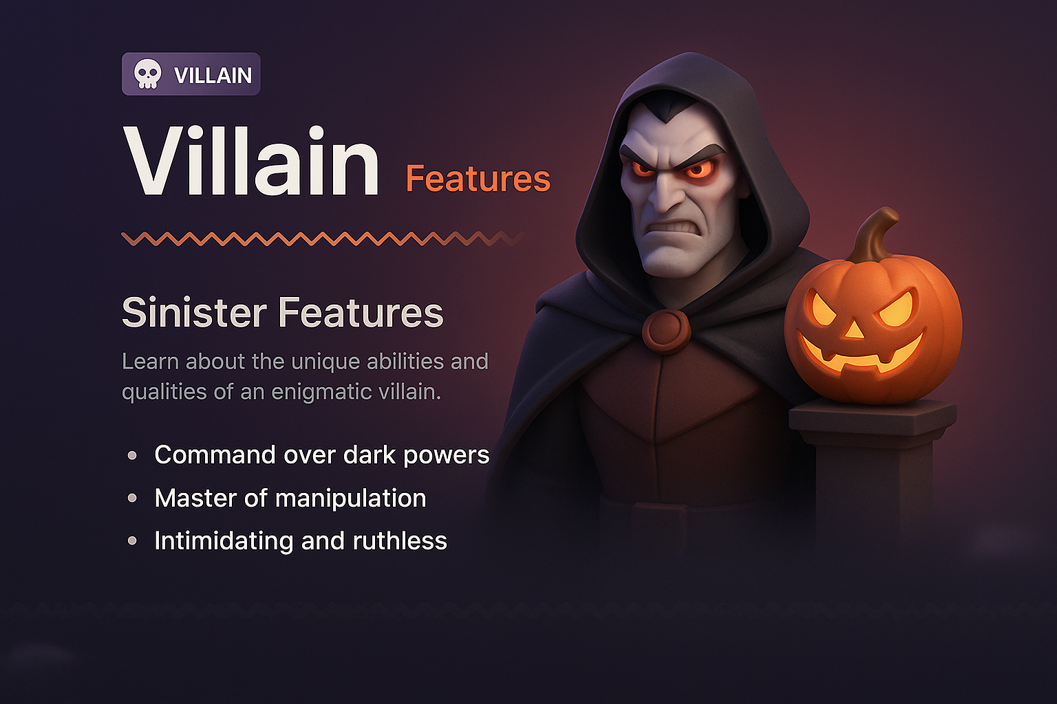 Villain-Themed Landing Page Design with 3D Illustration
