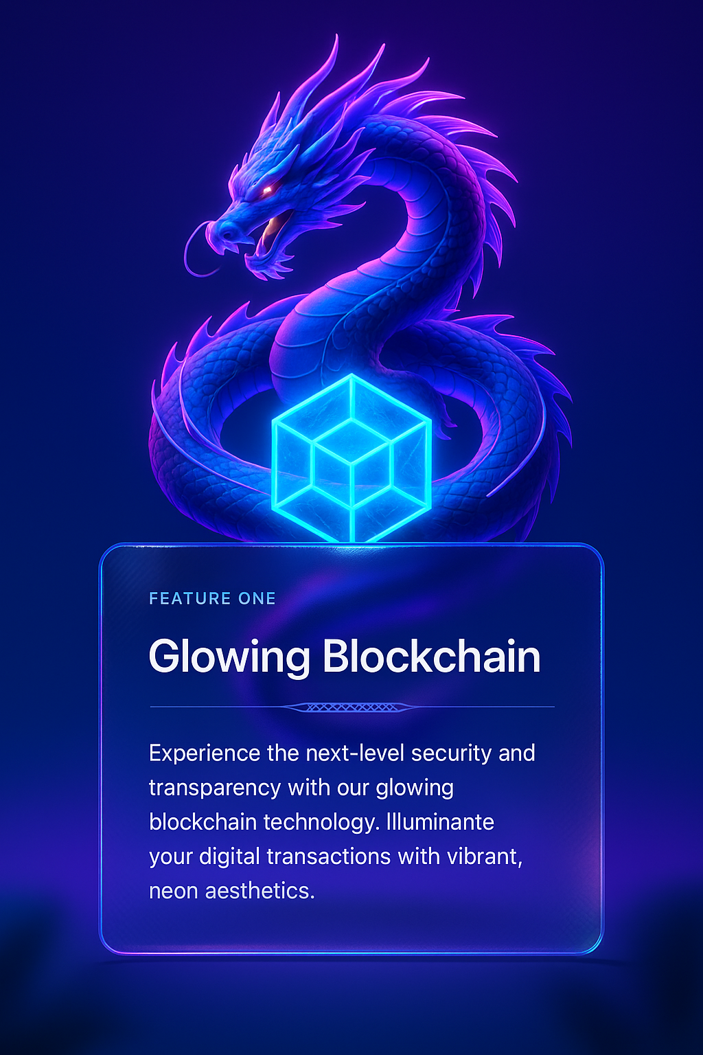 Neon Dragon Coiled Around a Glowing Blockchain Illustration