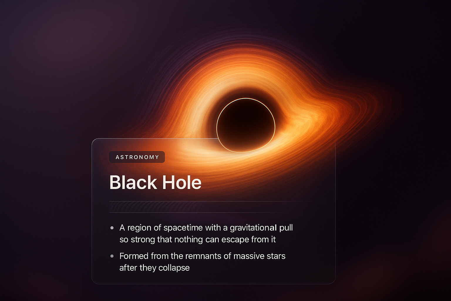 3D Black Hole Illustration with Informative Overlay