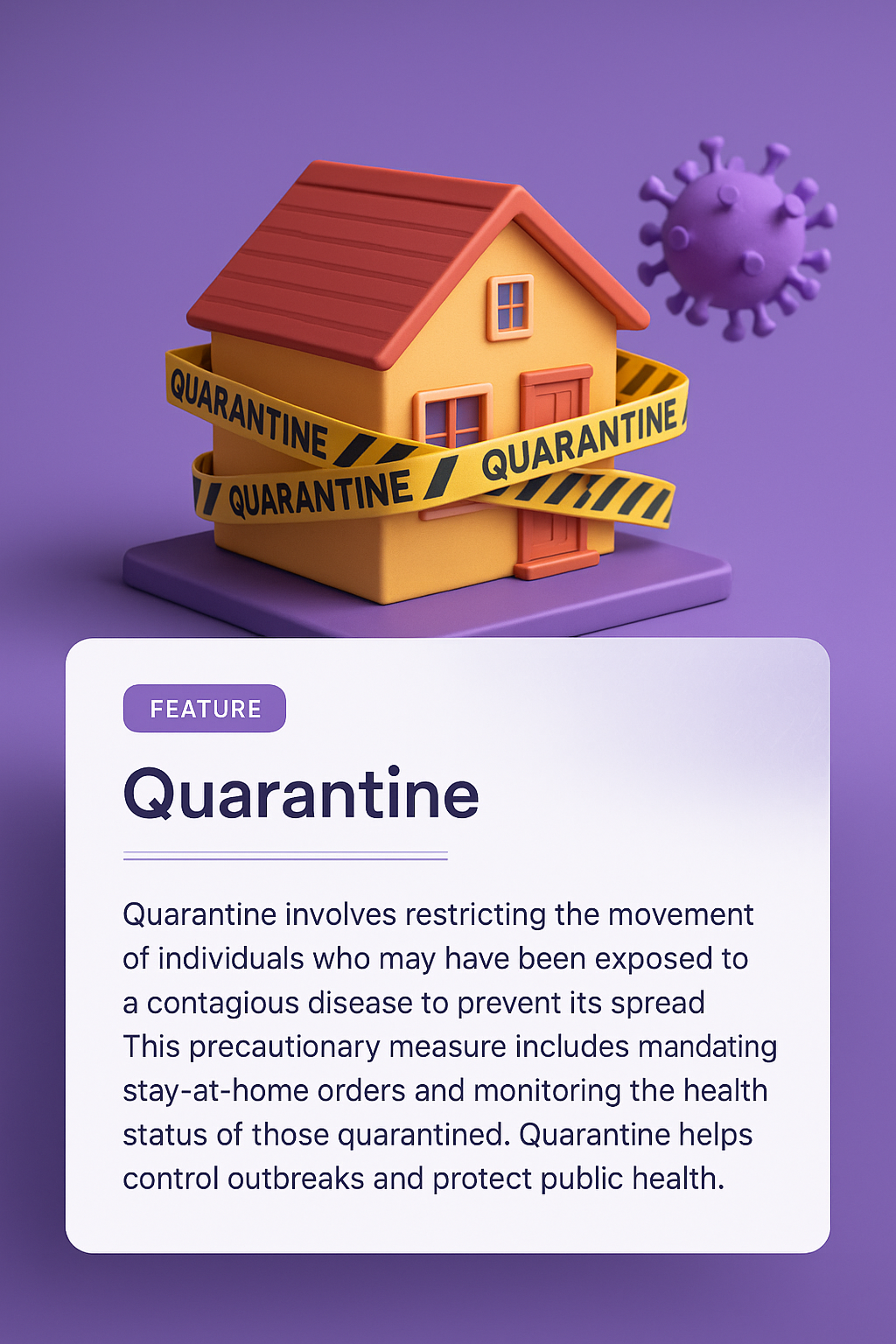 3D Illustration of Quarantine Concept with Informative Block