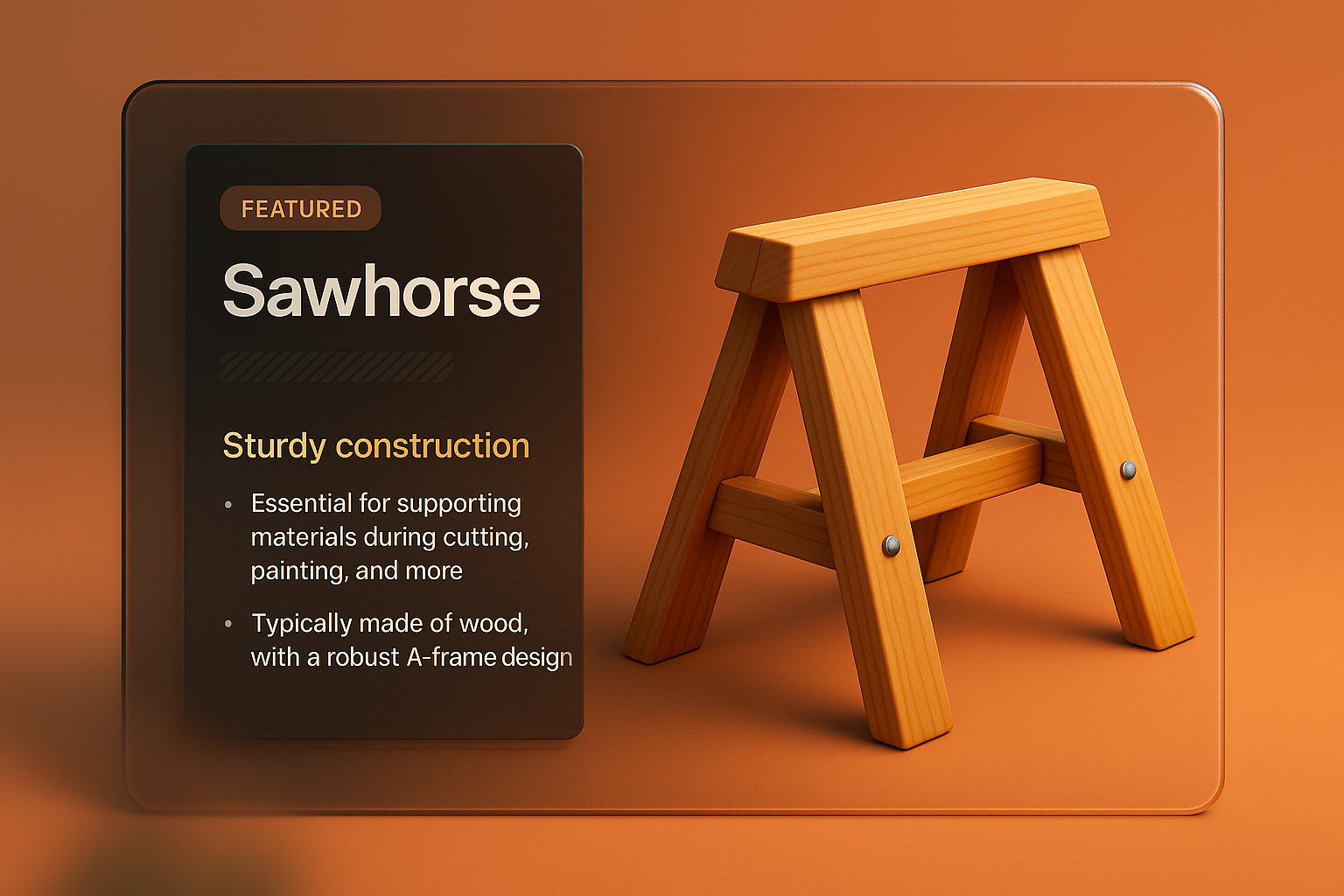 3D Illustration of a Wooden Sawhorse with Informative Overlay