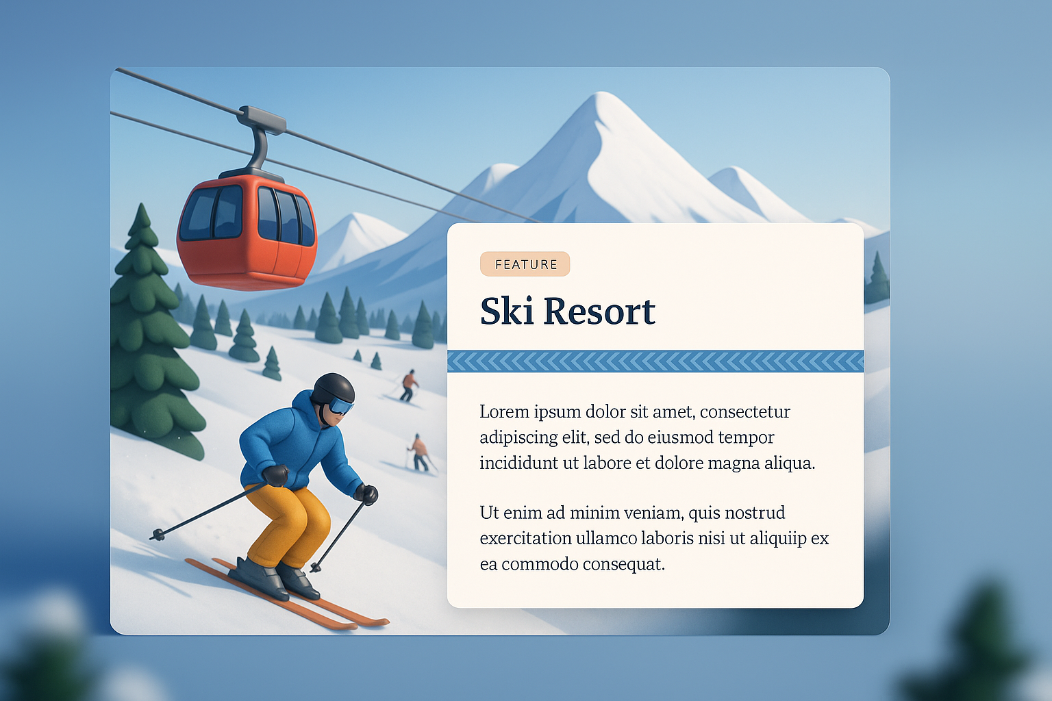 3D Ski Resort Illustration with Features Overview