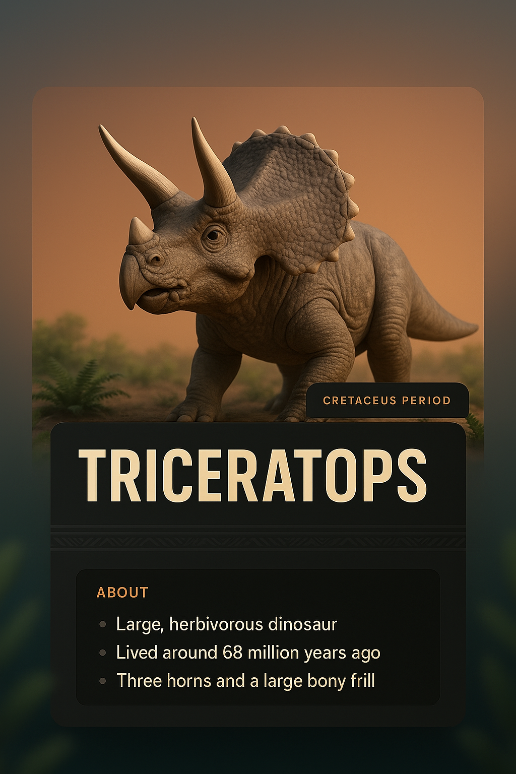 3D Illustration of Triceratops with Informative Overlay