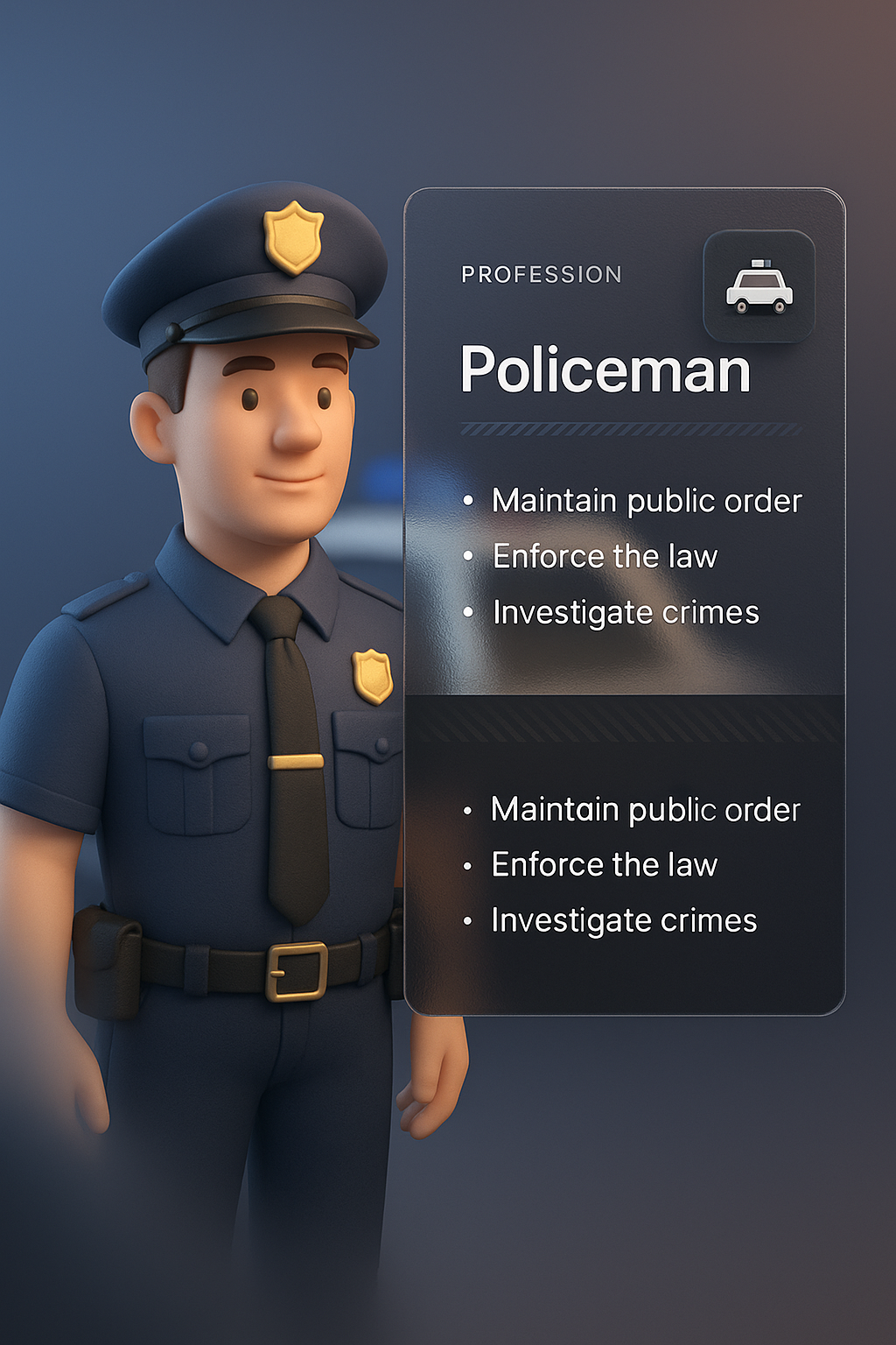 3D Policeman Illustration with Info Blocks