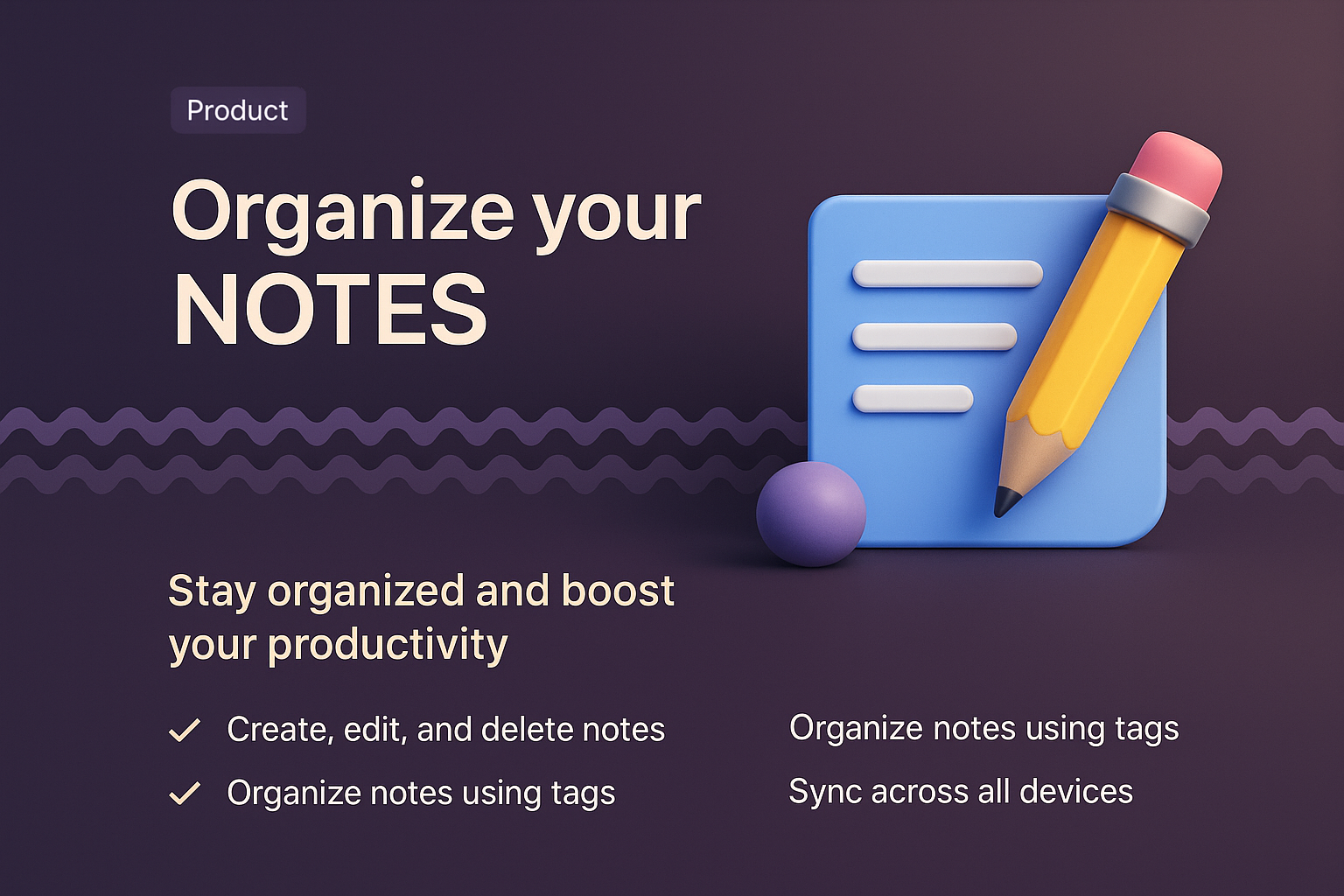 3D Graphic Landing Page Design for Note Organization