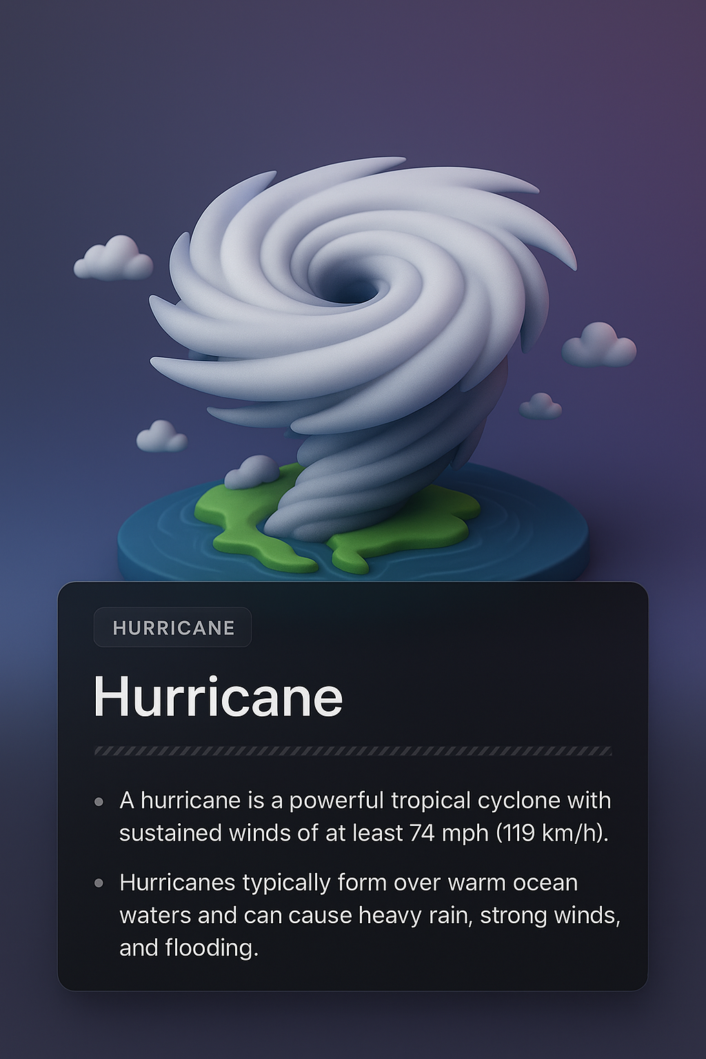 3D Illustration of a Hurricane with Informative Overlay