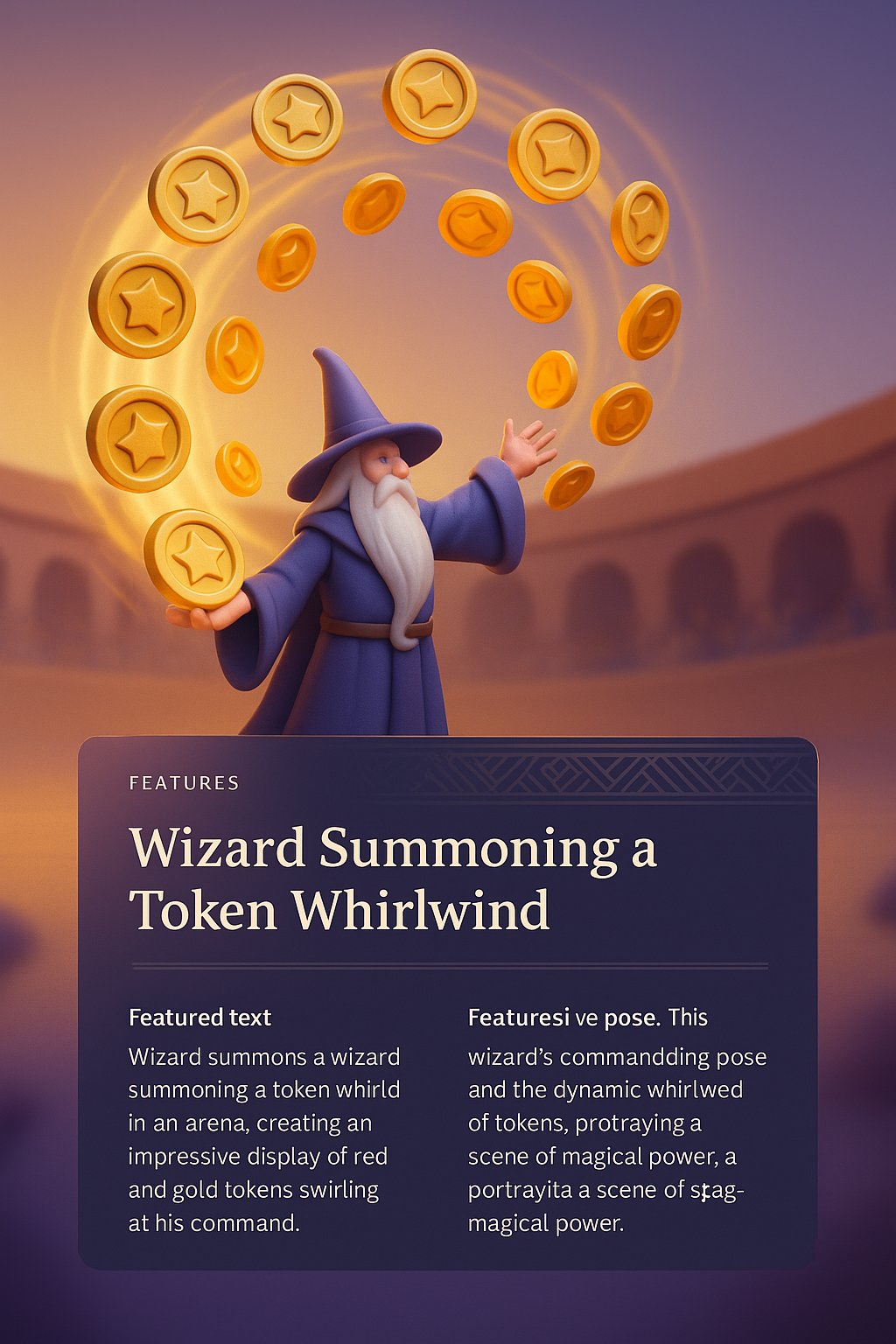 Wizard Summoning a Token Whirlwind in 3D Illustration