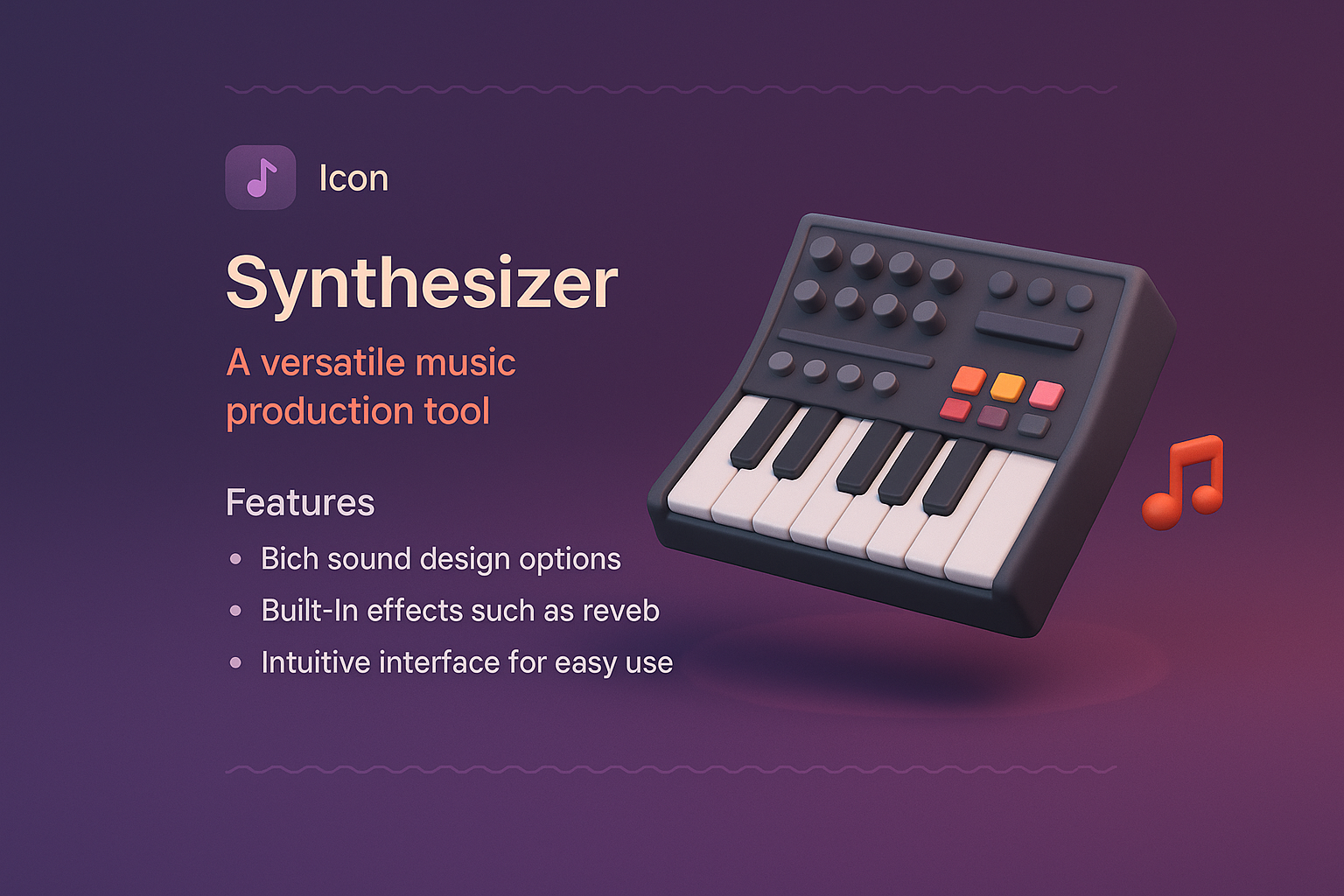 3D Synthesizer Landing Page Design with Features