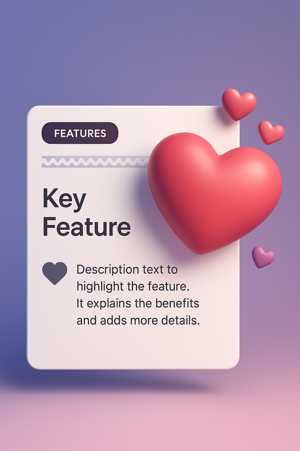 3D Heart Vector Design with Features Description