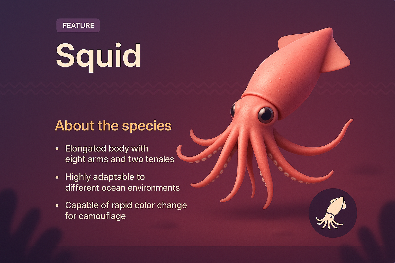 Creative Landing Page Design Featuring a 3D Squid Illustration