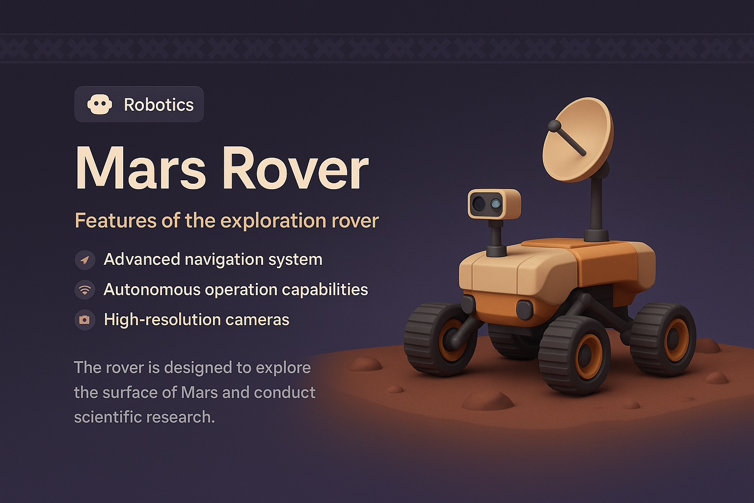 3D Illustration of Mars Rover with Features and Design Elements