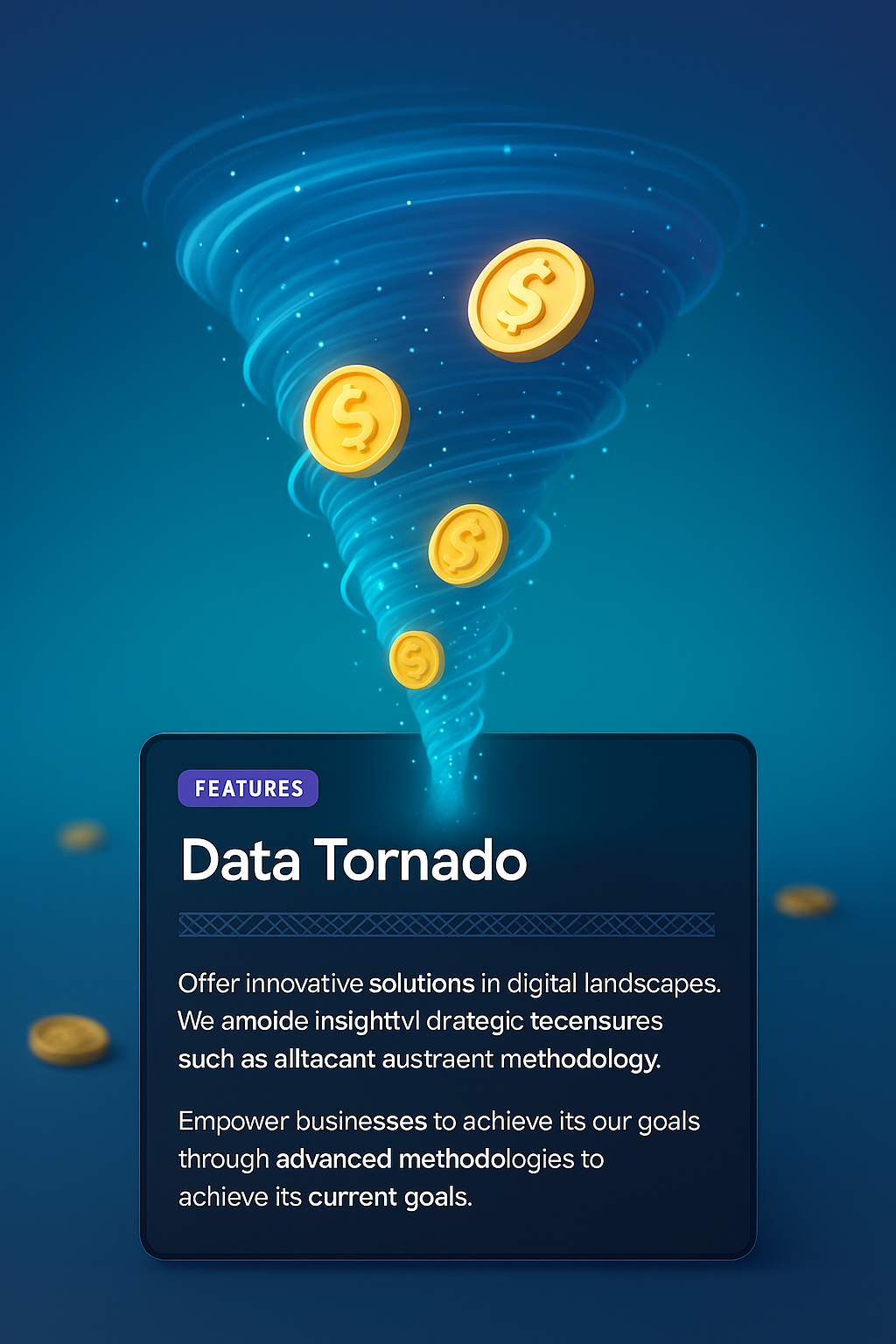 Dynamic Data Tornado Illustration with Glowing Coins
