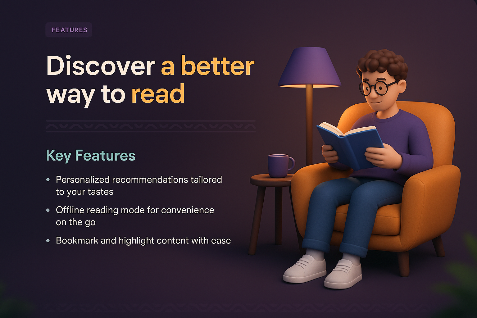 3D Illustration of a Cozy Reading Experience for Landing Page