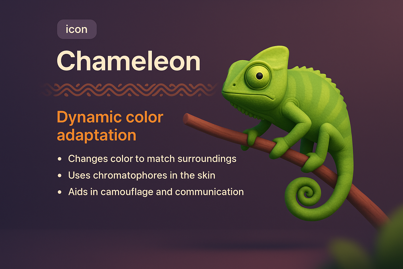 3D Chameleon Illustration with Dynamic Color Adaptation