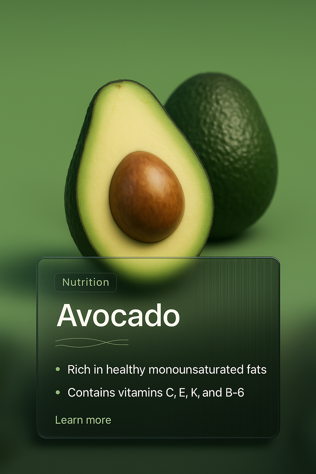 3D Avocado Web Page Design with Nutritional Information