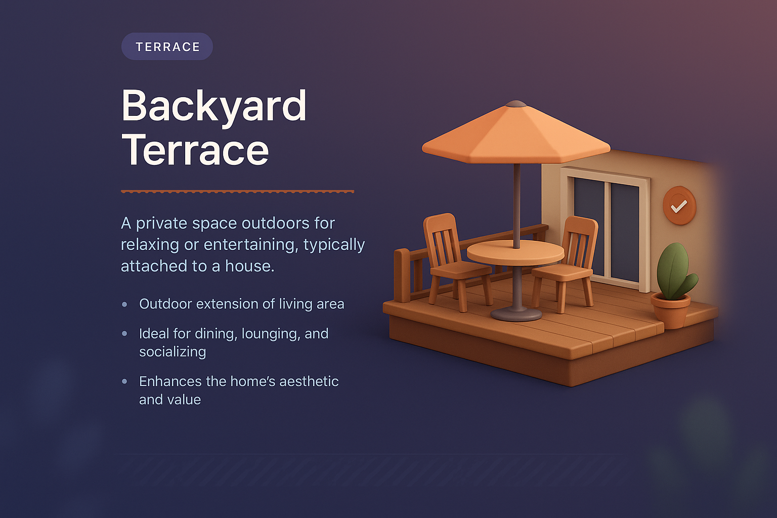 Stylish 3D Illustration of a Backyard Terrace