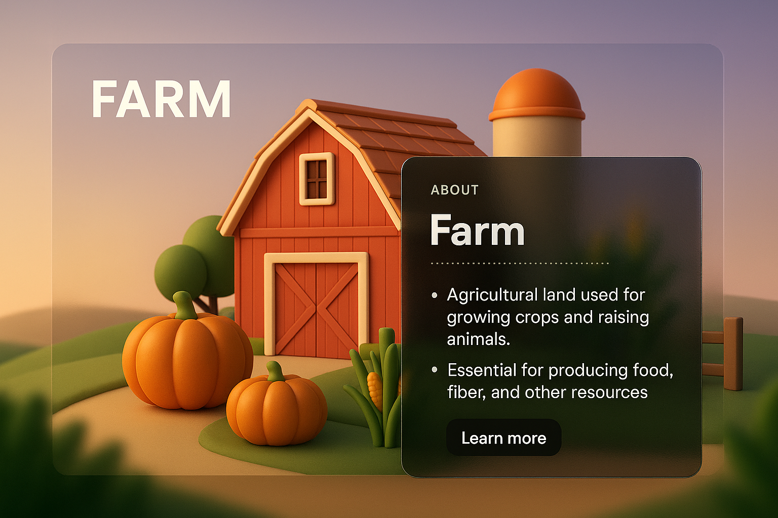 Interactive Farm 3D Illustration with Informative Blocks