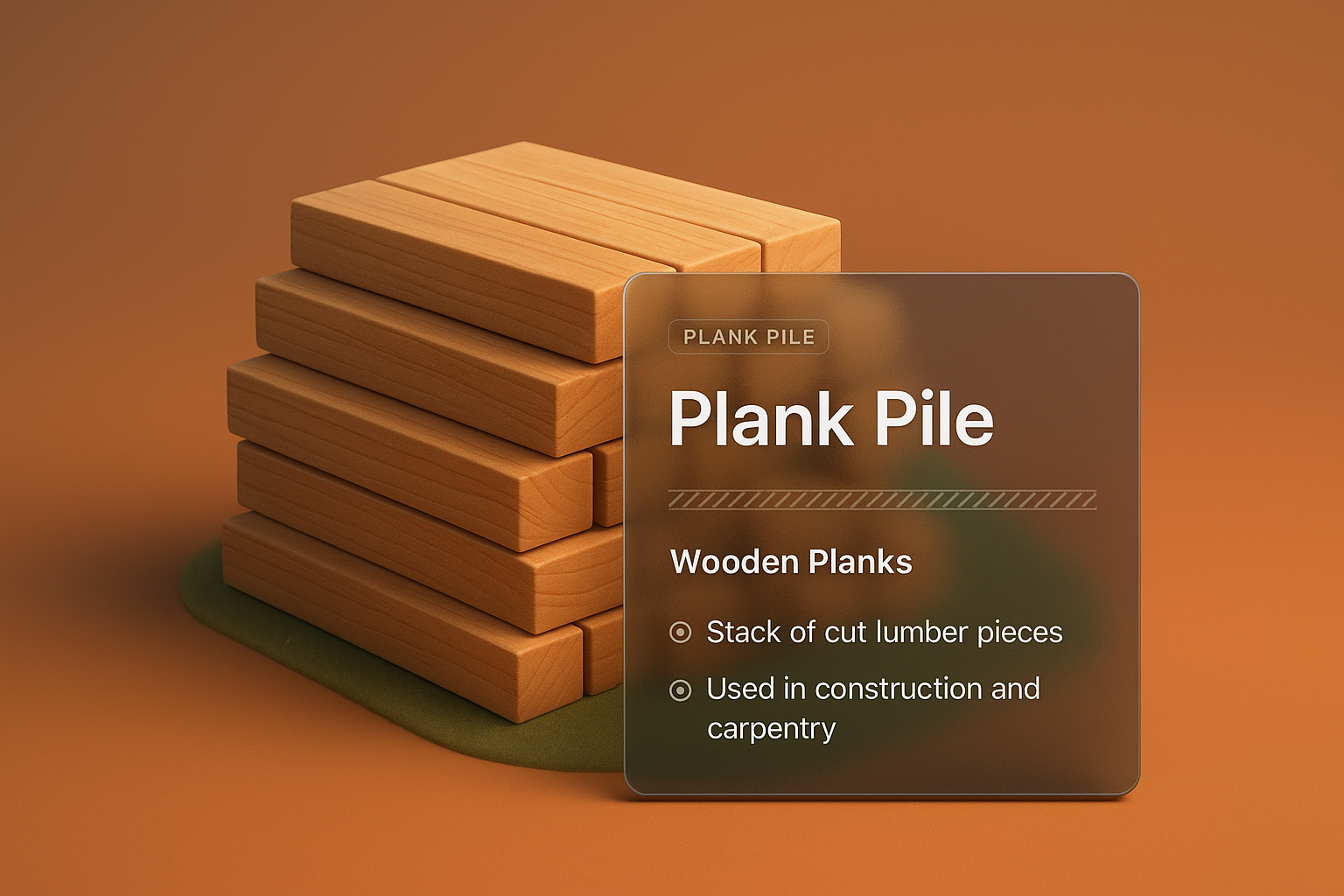 3D Illustration of a Wooden Plank Pile with Information Overlay