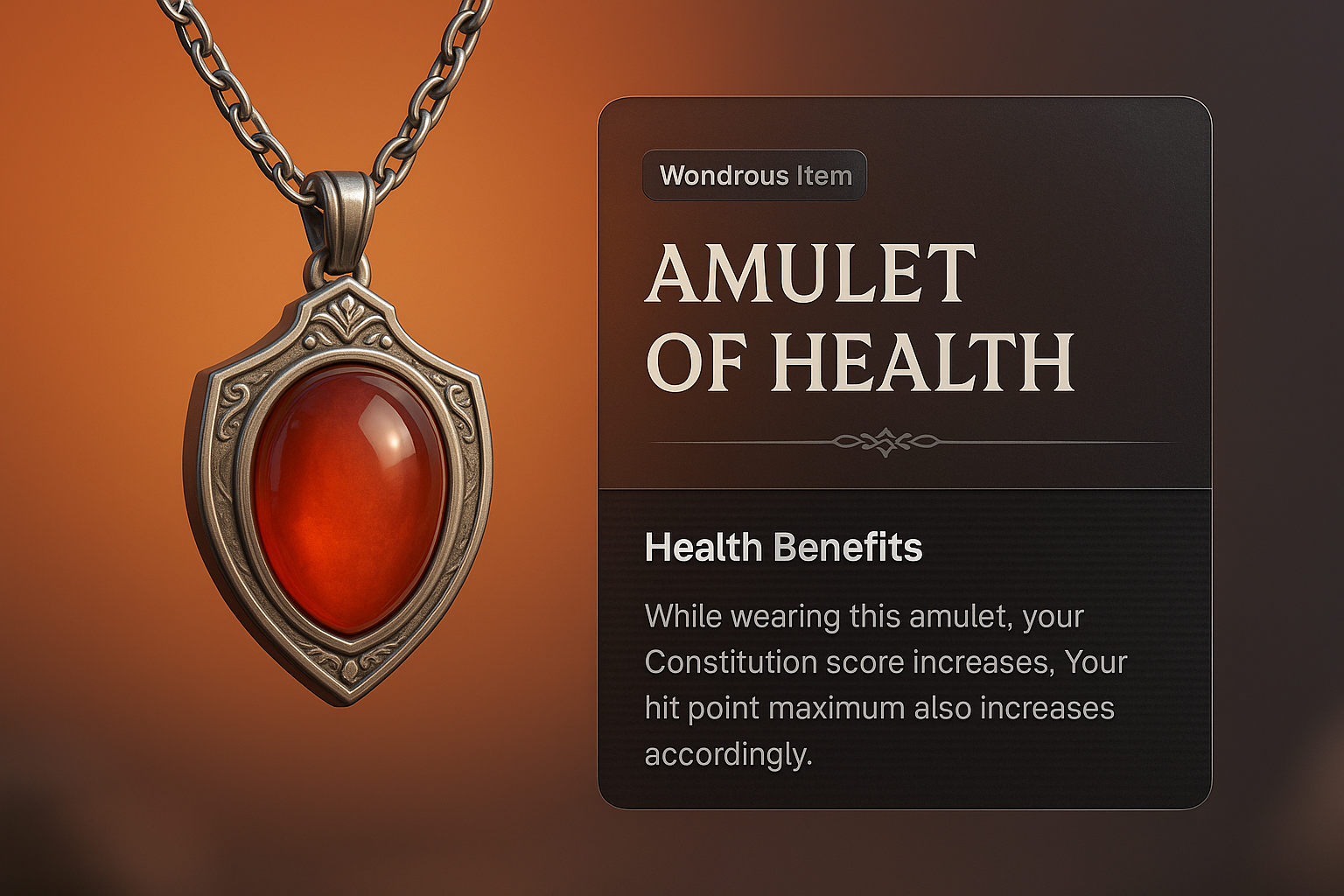 3D Amulet of Health with Detailed Description