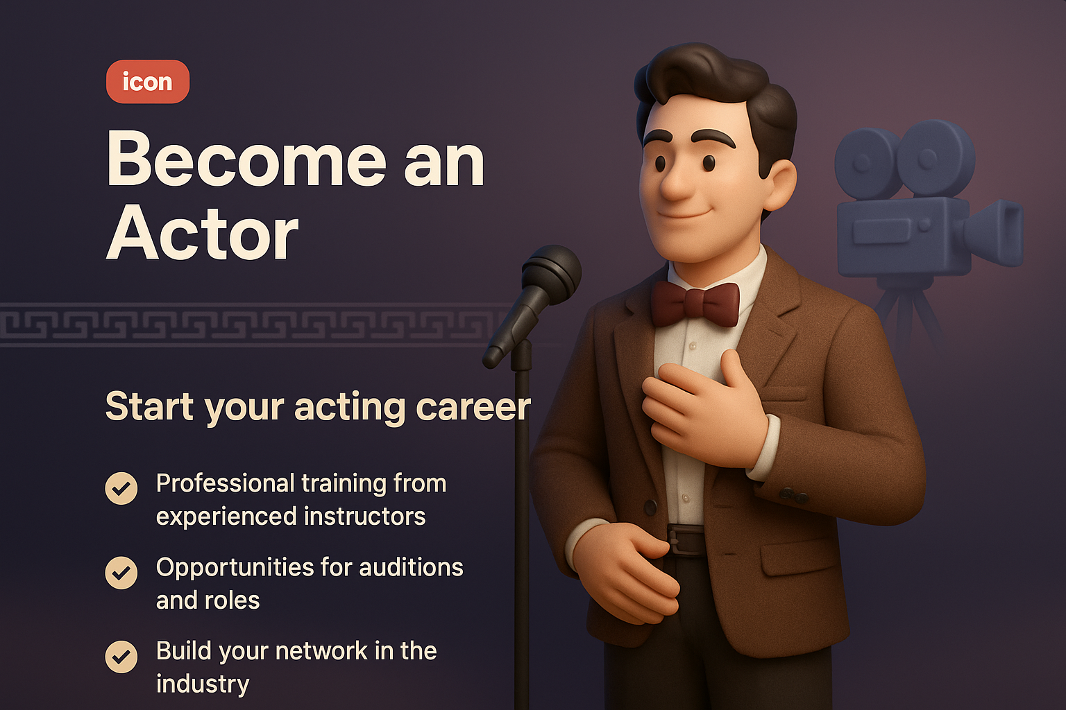 3D Illustration of an Actor Promoting Acting Career Opportunities