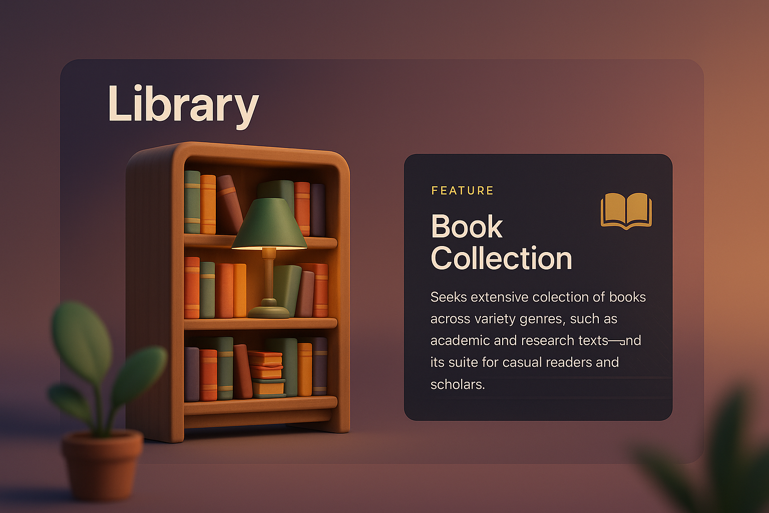 3D Library Design Featuring Book Collection