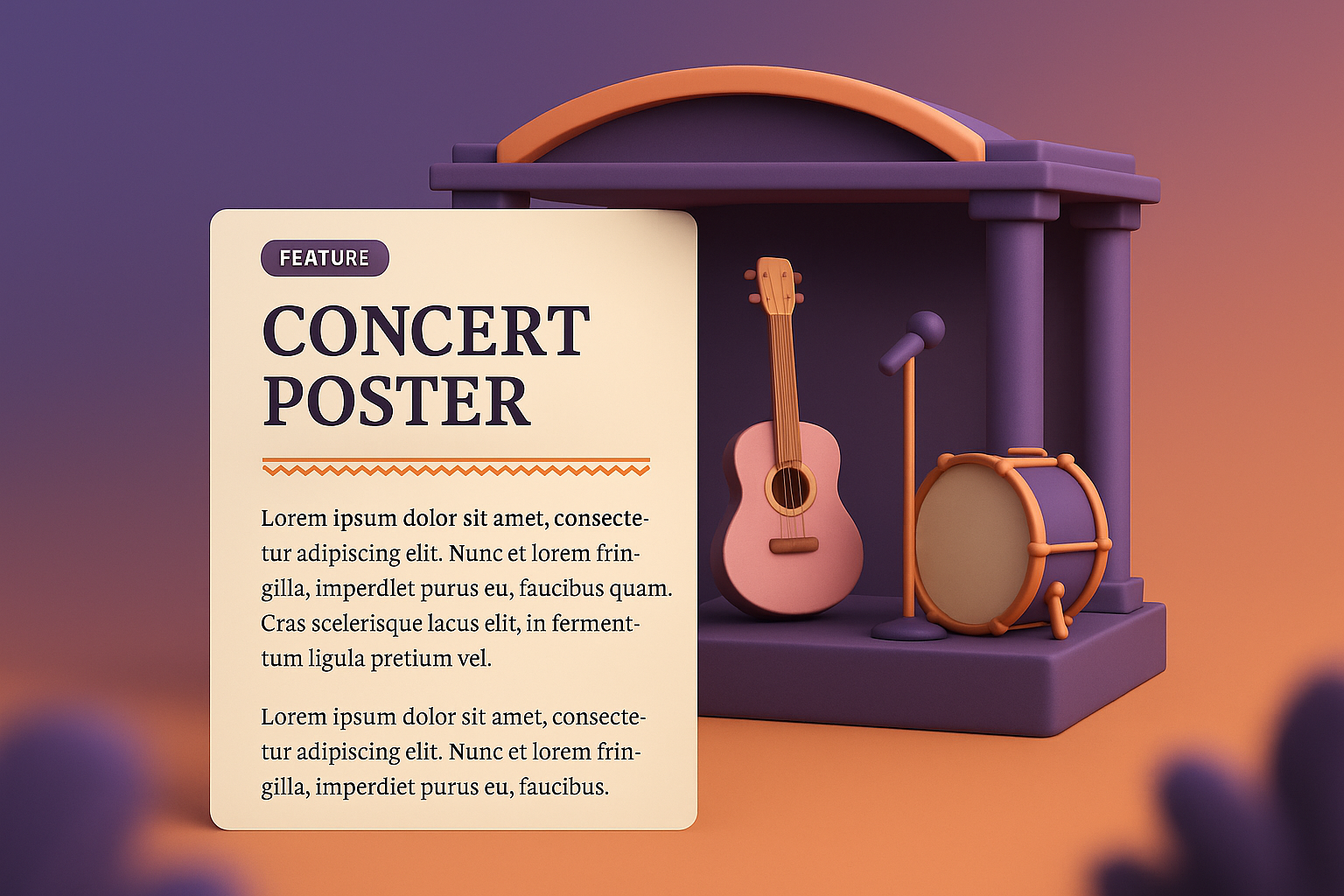 3D Concert Poster Design with Gradient Background