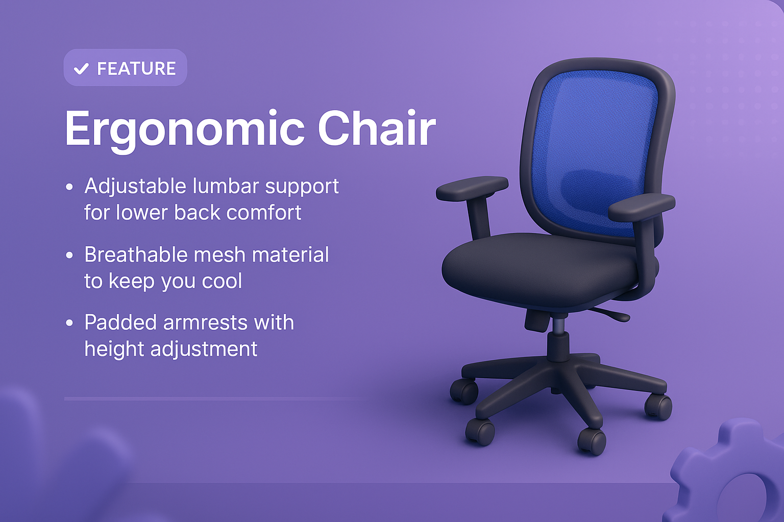 3D Ergonomic Office Chair Illustration with Features