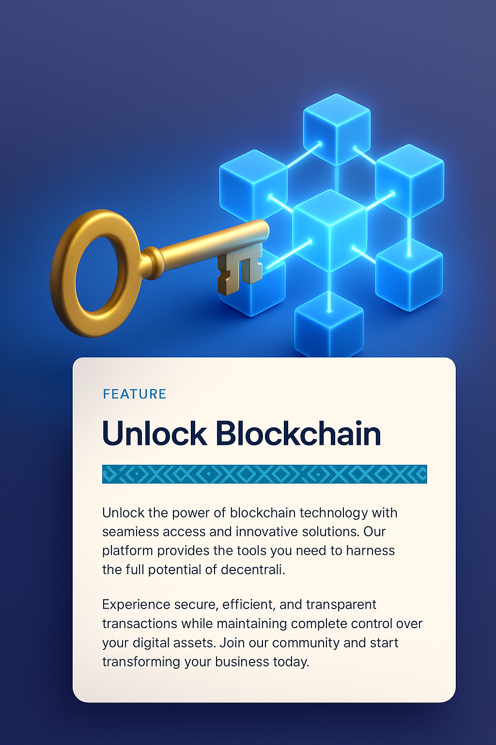 Golden Key Unlocking a Glowing Blockchain Illustration