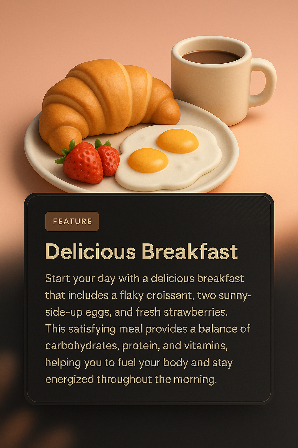 3D Breakfast Design with Croissant and Eggs