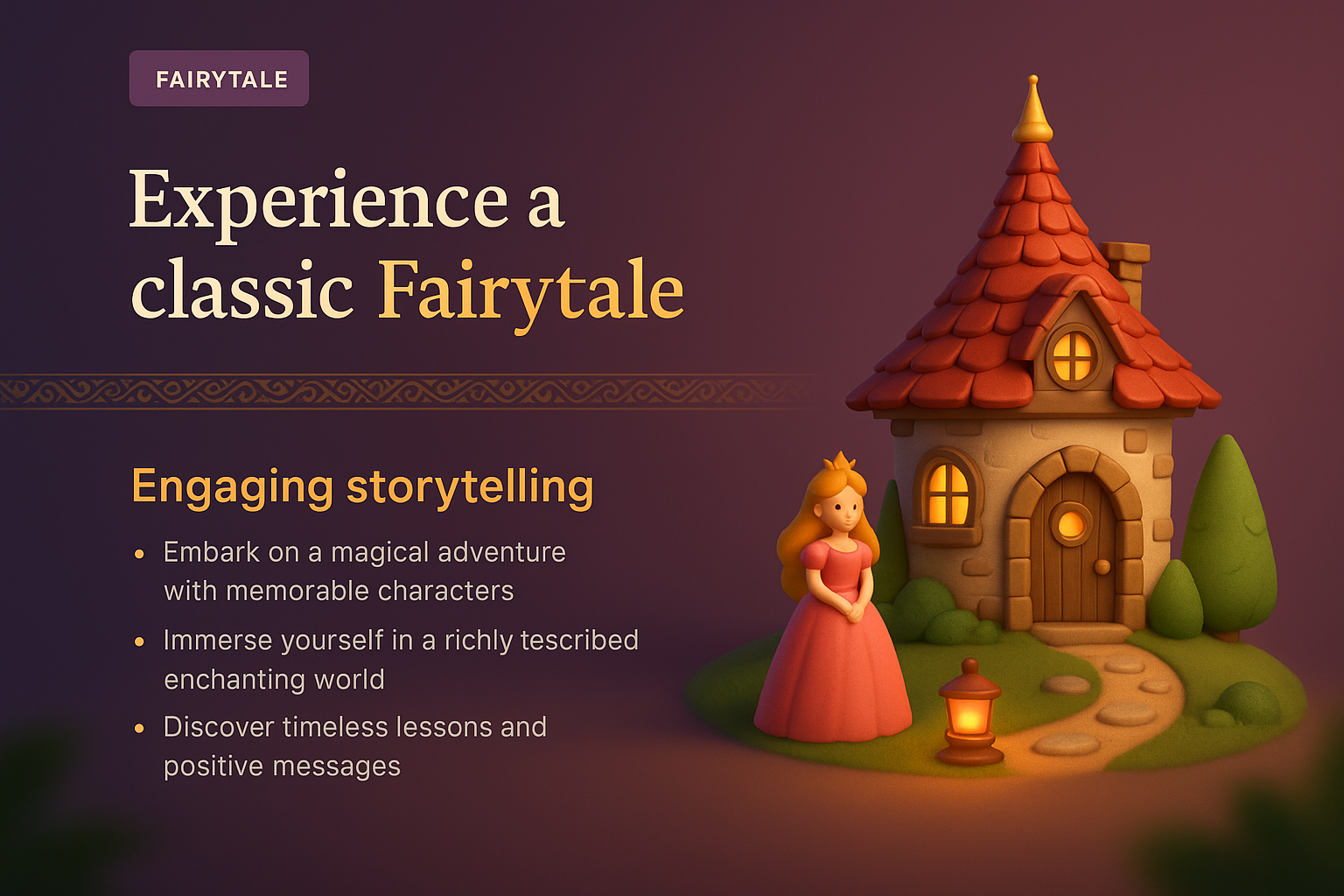 Enchanting Fairytale Landing Page Design with 3D Illustration