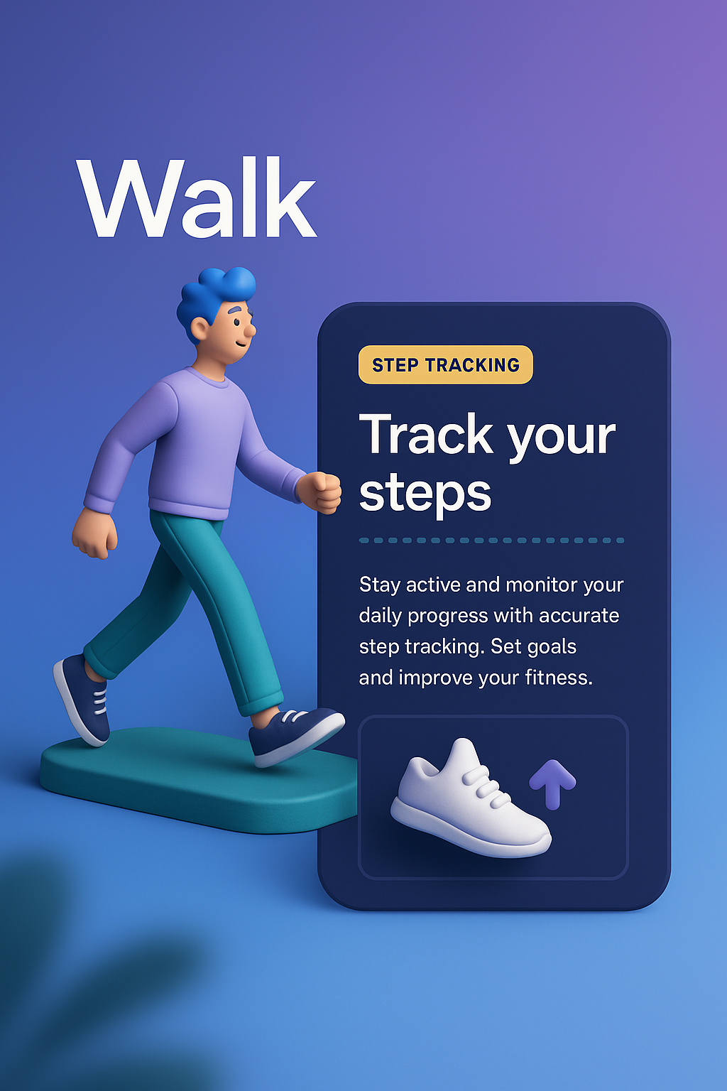 3D Illustration of Walking Concept with Step Tracking Features