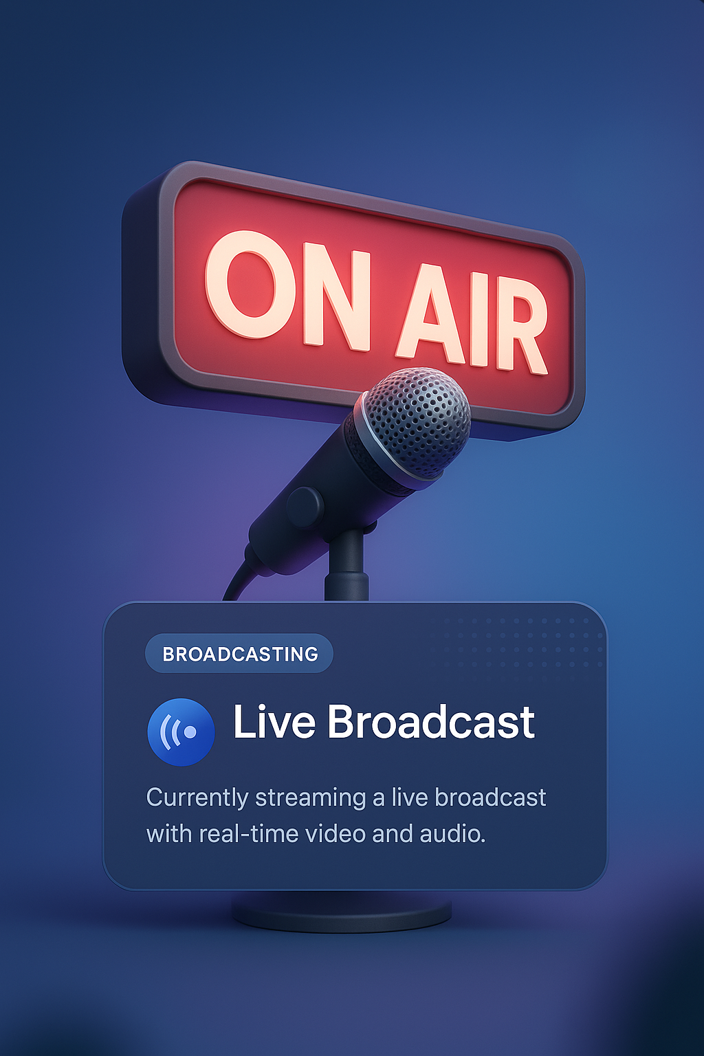 3D Illustration of Live Broadcast Concept with Microphone