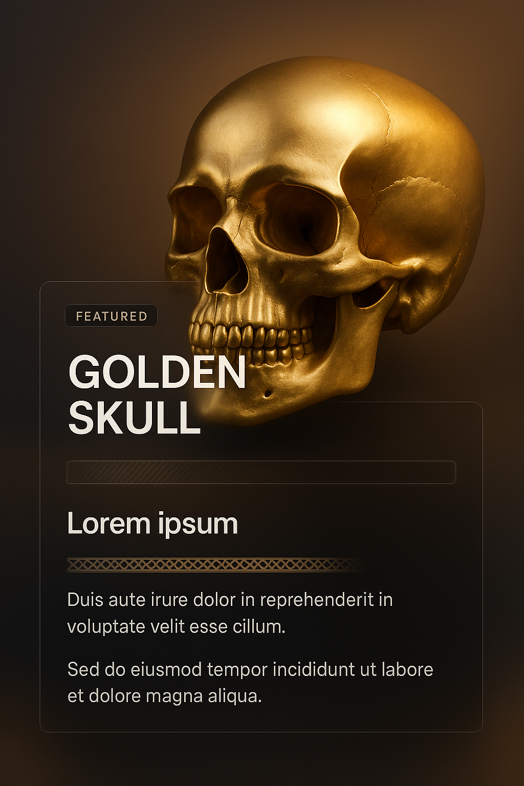 Stunning 3D Golden Skull Illustration with Text Overlay