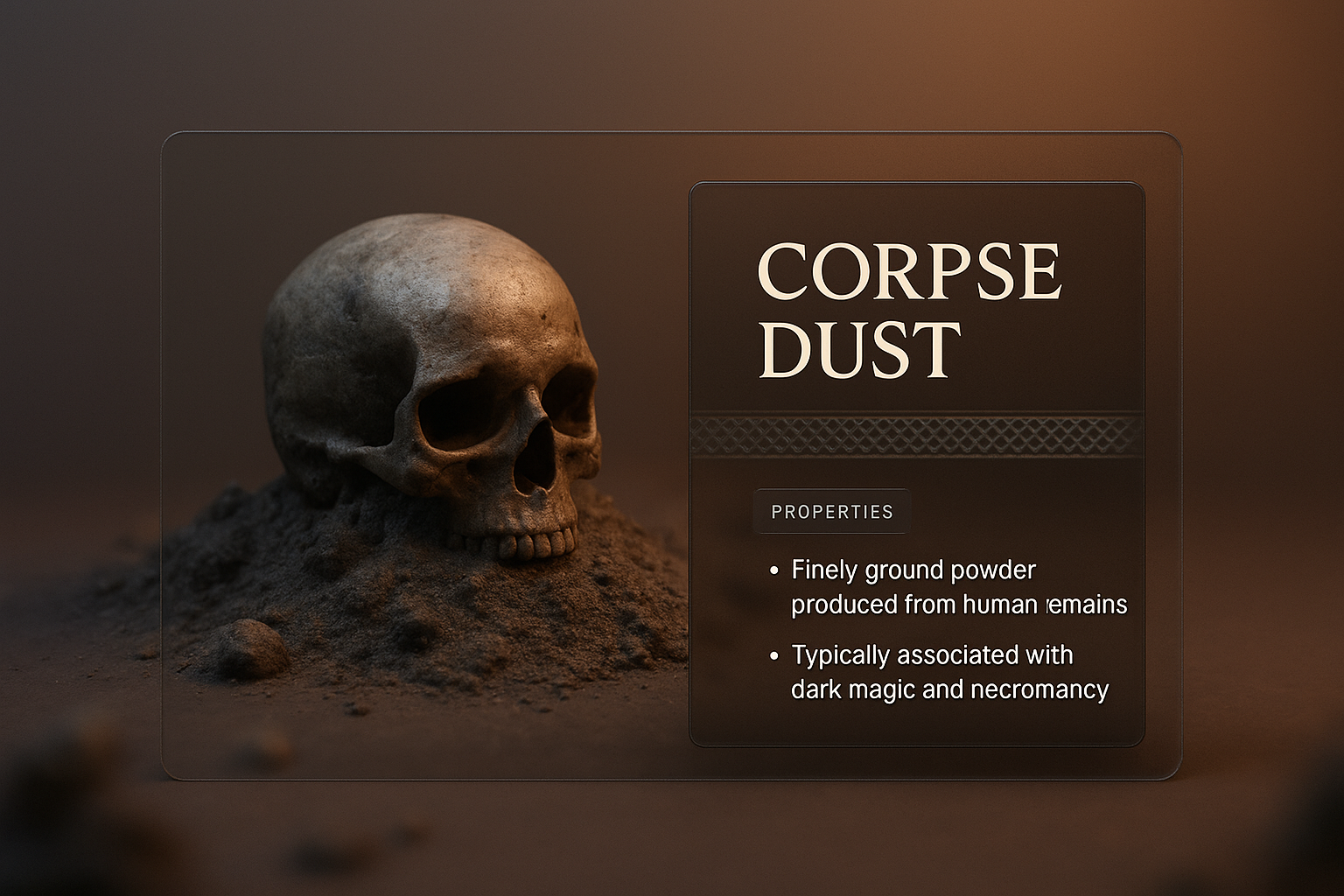 Mystical Corpse Dust with Dark Magic Theme