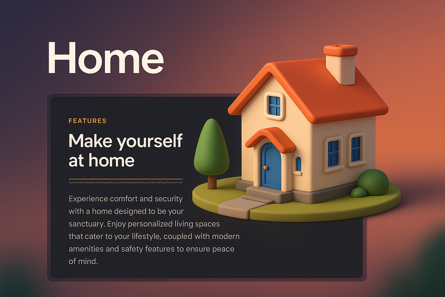 3D Home Interface Design with Features Block