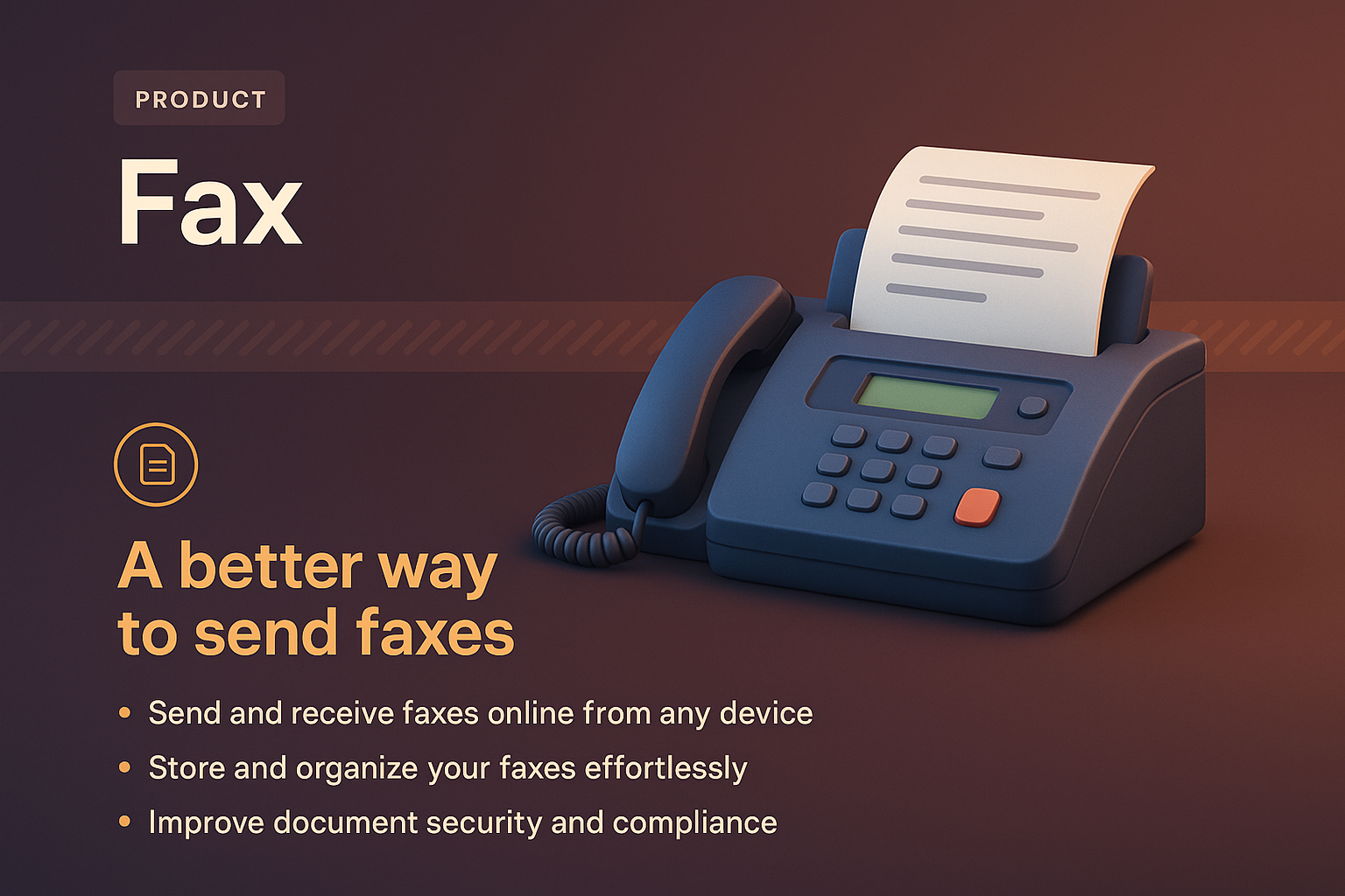 3D Illustration of a Fax Machine with Features Overview