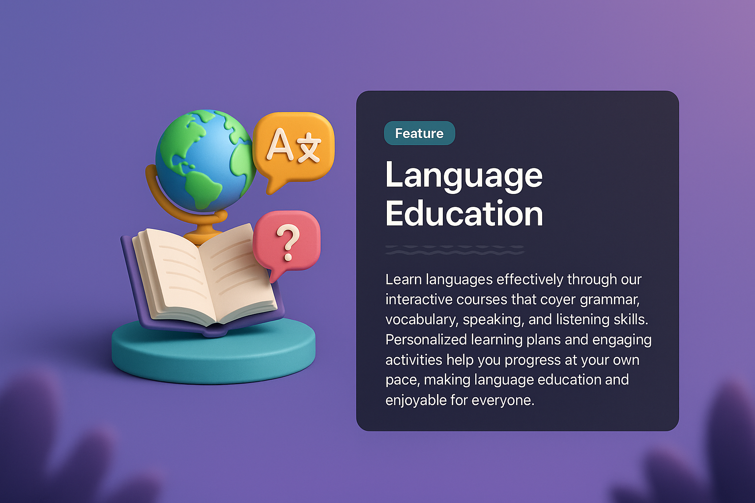 3D Language Education Web Design Illustration