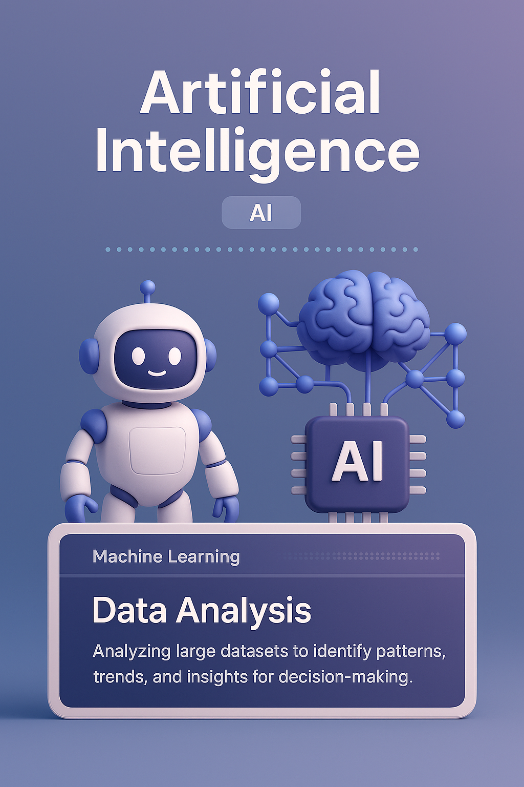 Futuristic 3D AI Design Featuring Robots and Neural Networks