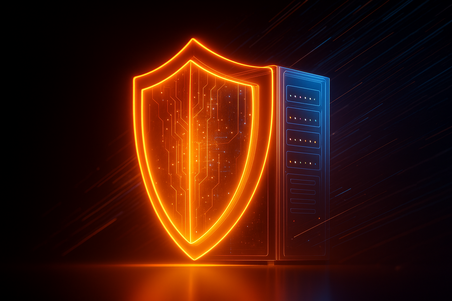 Glowing Data Shield Overlay on Server