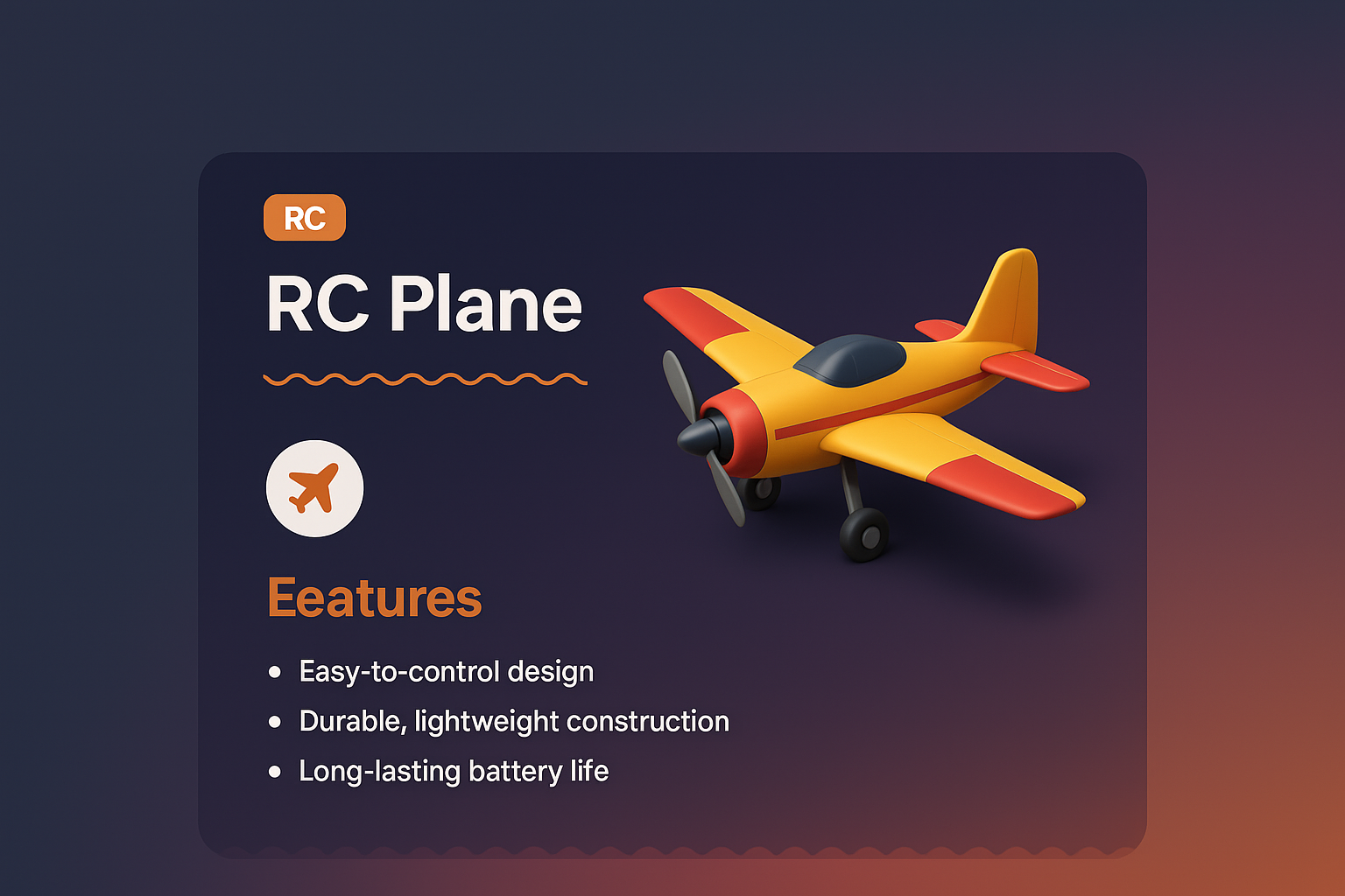 Landing Page Design Featuring 3D RC Plane Illustration