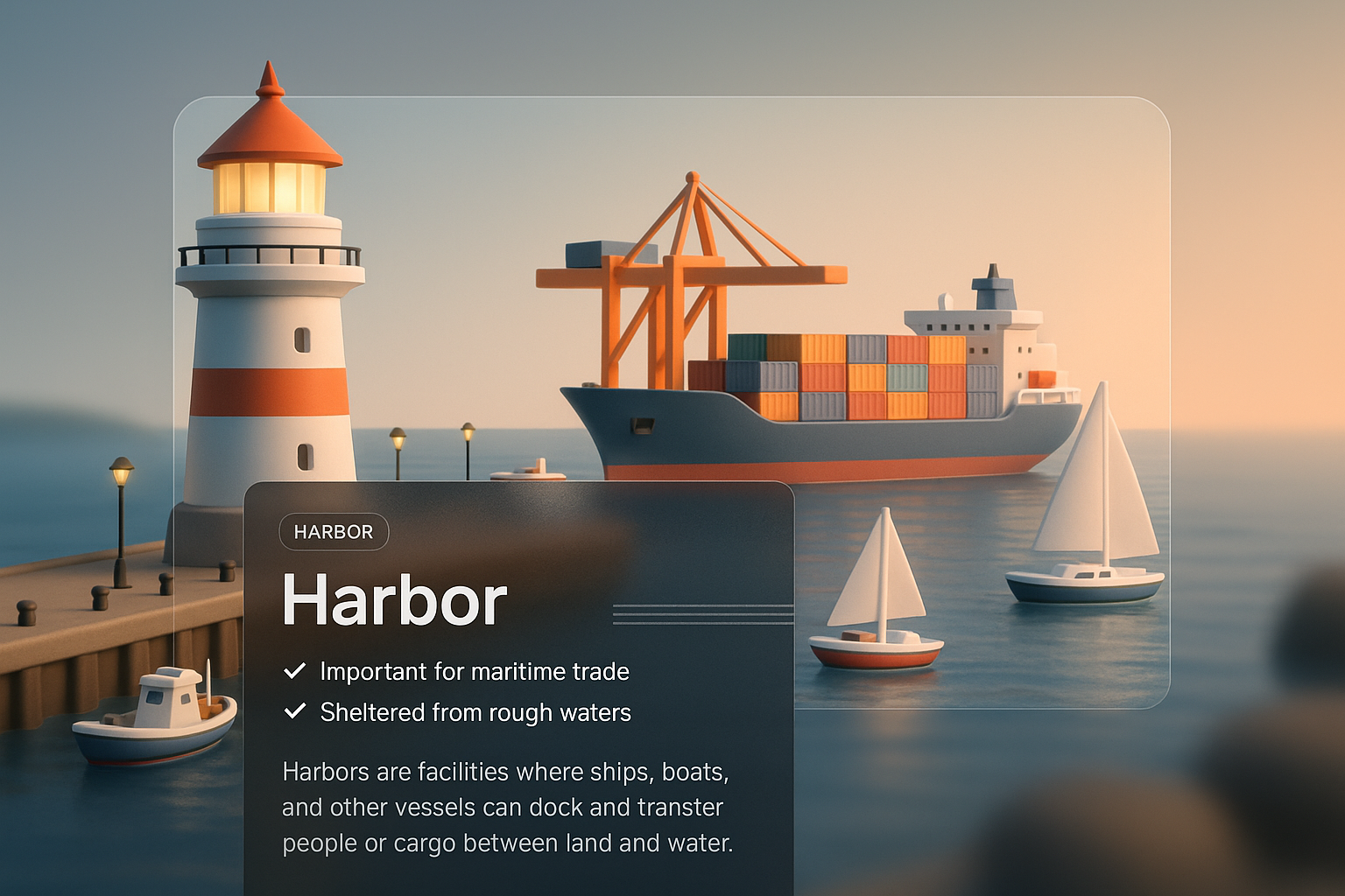 3D Visualization of a Harbor with Modern Design Elements