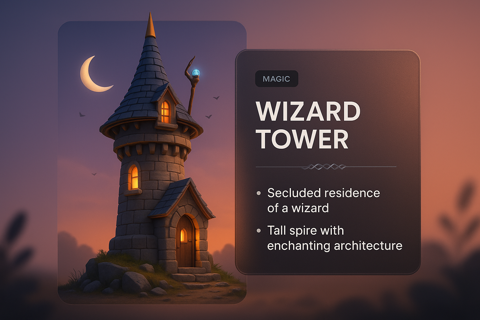 Enchanting Wizard Tower Design with Gradient Background