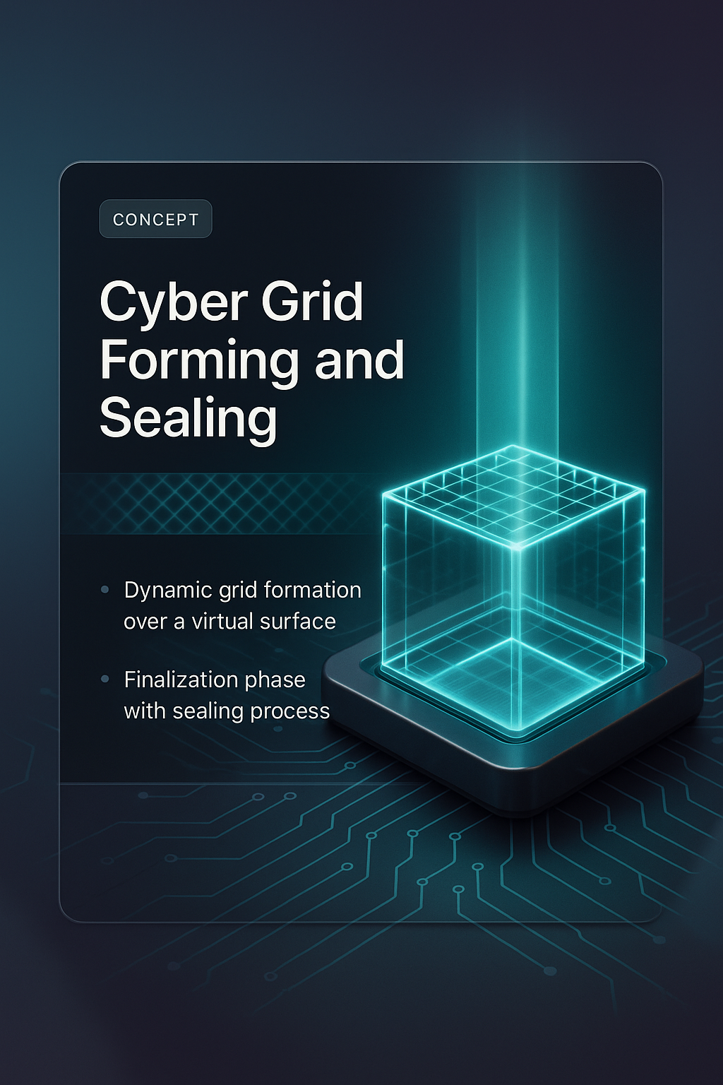 3D Cyber Grid Formation and Sealing Concept Illustration