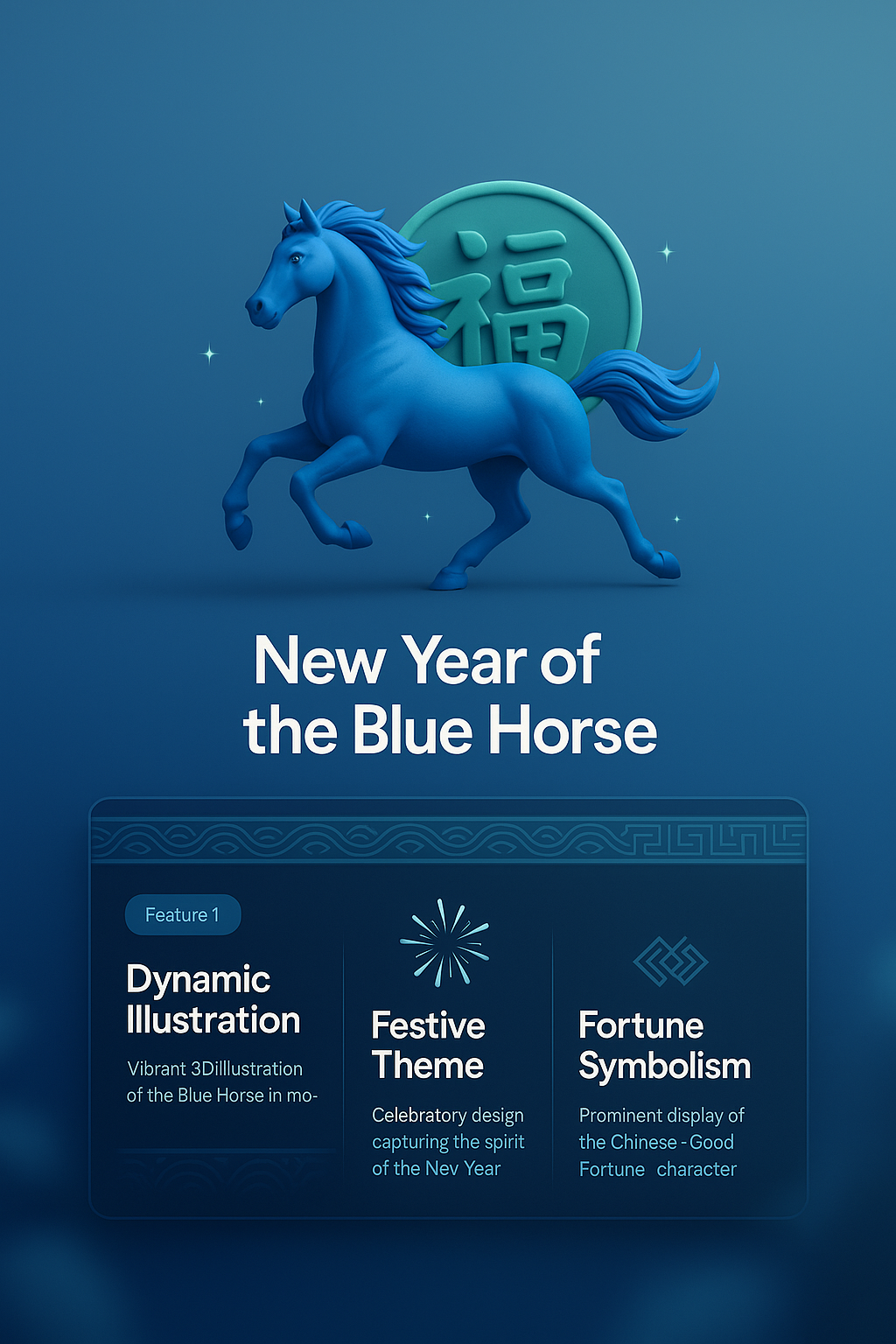 Vibrant 3D Illustration for New Year of the Blue Horse