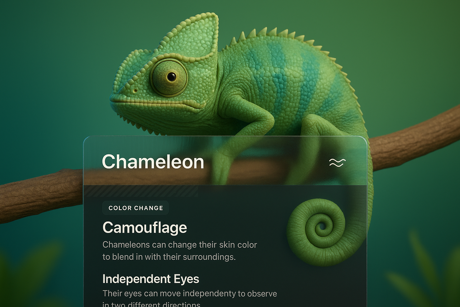 3D Chameleon Illustration with Informative Overlay
