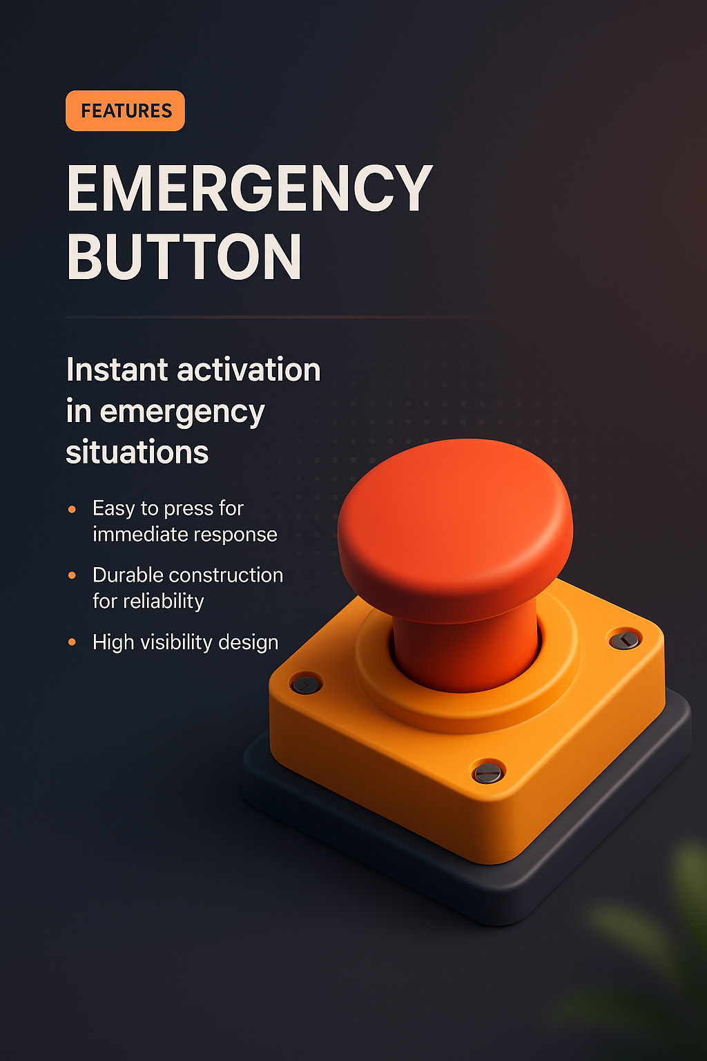 3D Illustration of an Emergency Button with Key Features