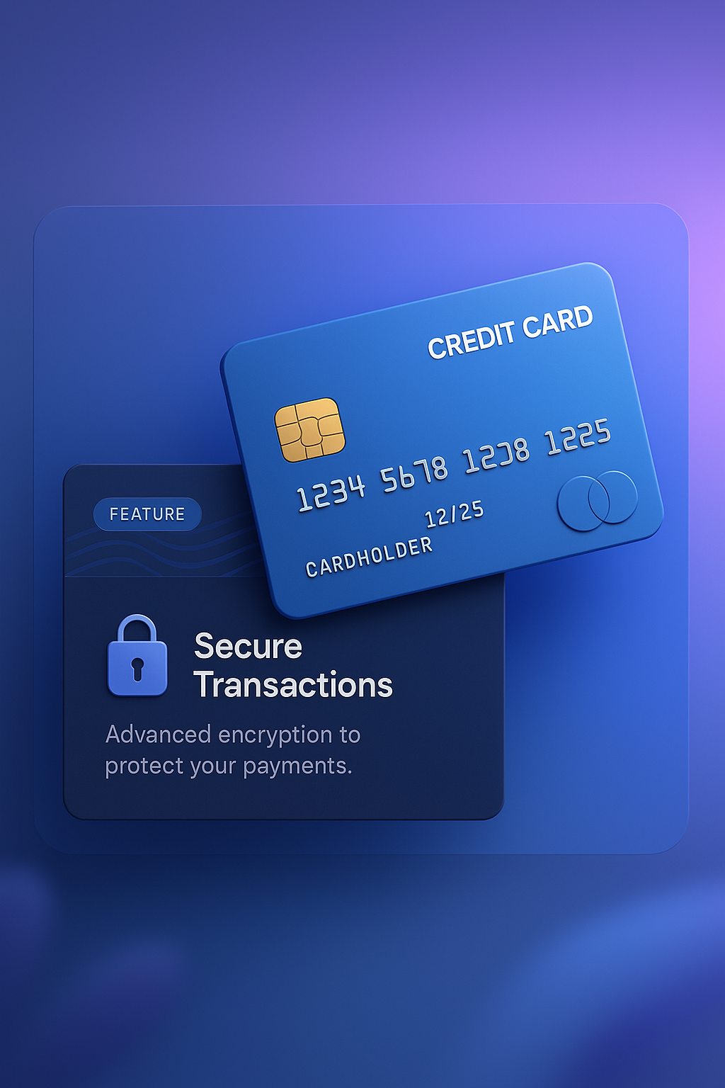 3D Credit Card Design with Feature Highlights