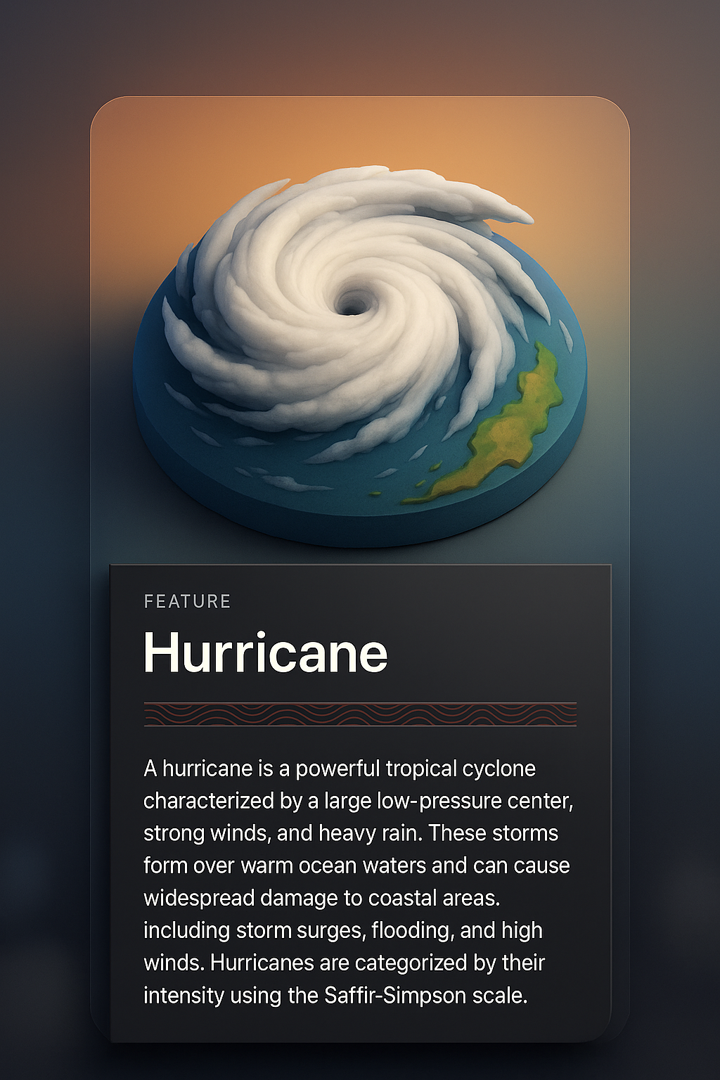 3D Hurricane Illustration with Informative Block