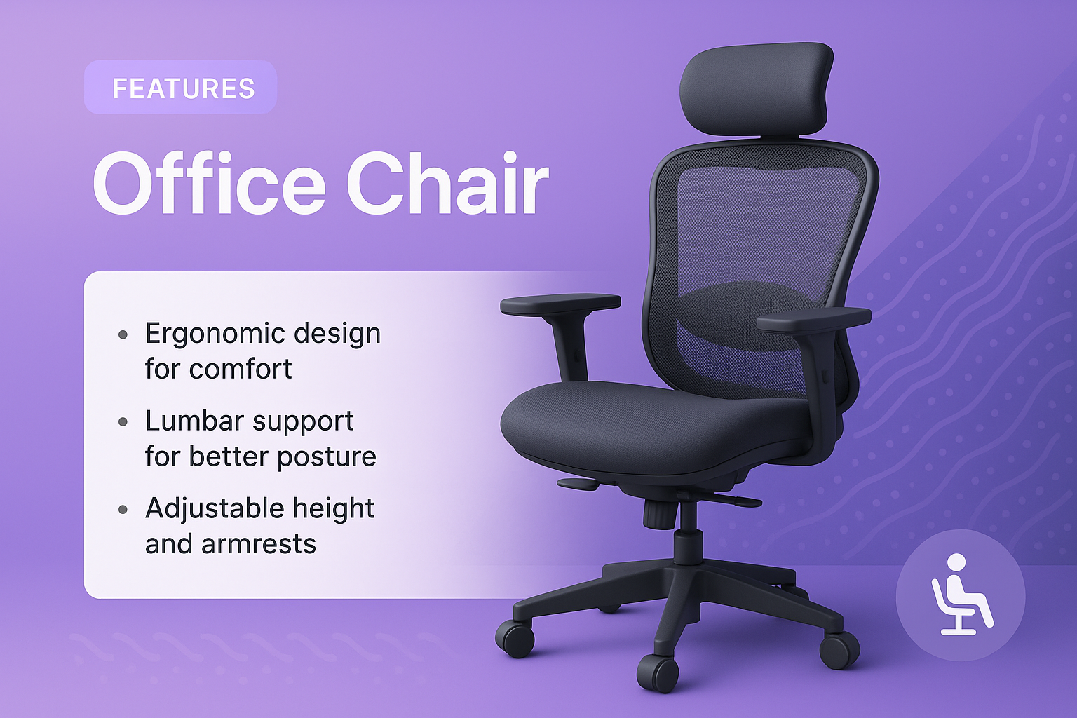 3D Office Chair with Ergonomic Features and Design Elements