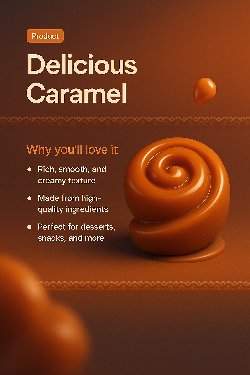 Delicious Caramel Landing Page Design with 3D Elements